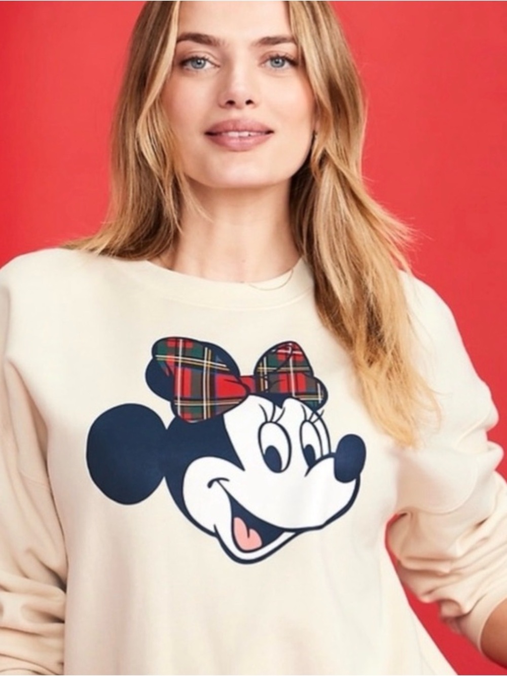 Old Navy 2026 Cream Disney Graphic Sweatshirt with Plaid Accent Minnie sz L - Picture 3 of 7